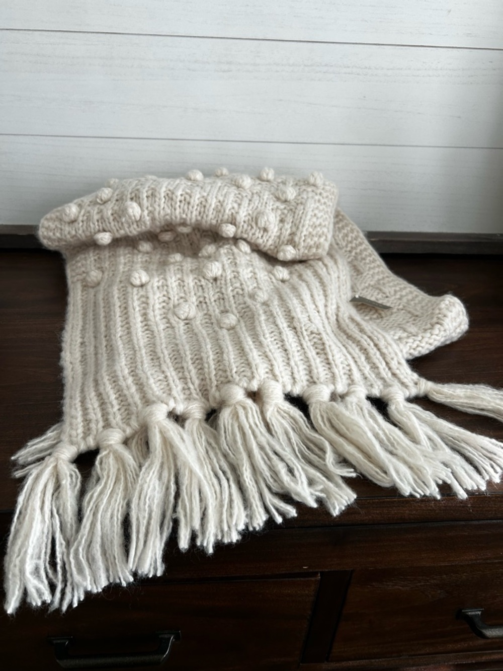 J.Crew Chunky knit bobble scarf NWT
70"L x 12"W.